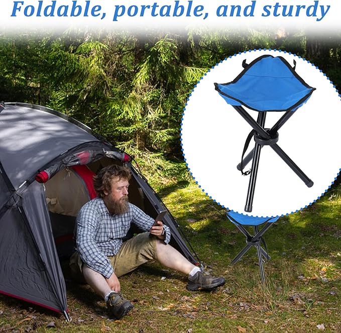 Small Travel Folding Camping Stool, 17 Inch Folding Outdoor Tripod Seats Blue - Image 7