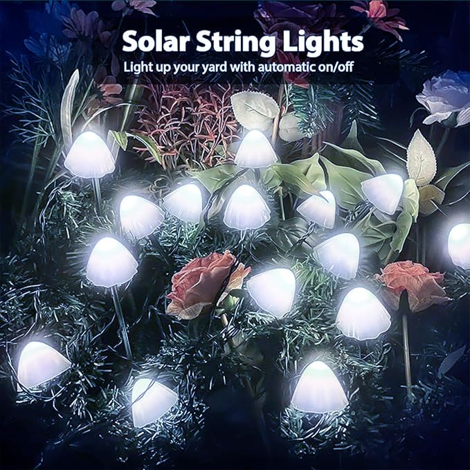 OZS 2PK 32LED 55FT Mushroom Solar Garden Lights Outdoor, Solar String Lights - Image 7