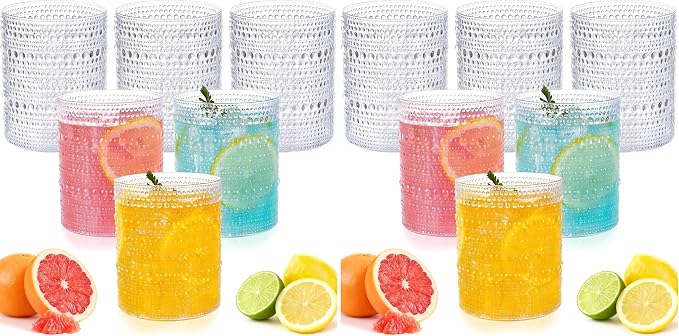 18PCS Plastic Hobnail Drinking Glasses - 14 Oz Clear Vintage Glasses Drinkware by Joyido