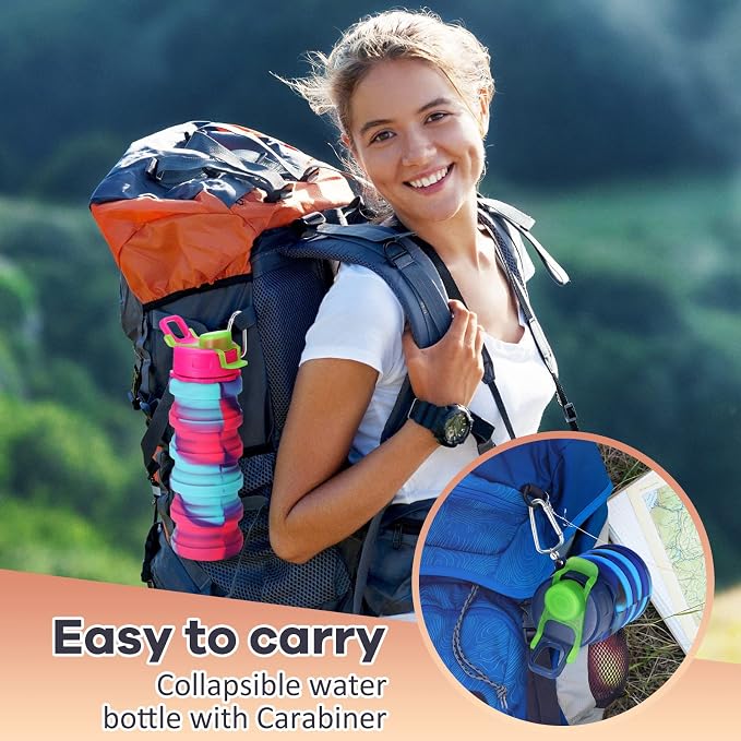 Sunnyray 14 Pack Collapsible Water Bottles Travel 17oz Silicone Portable - Image 4