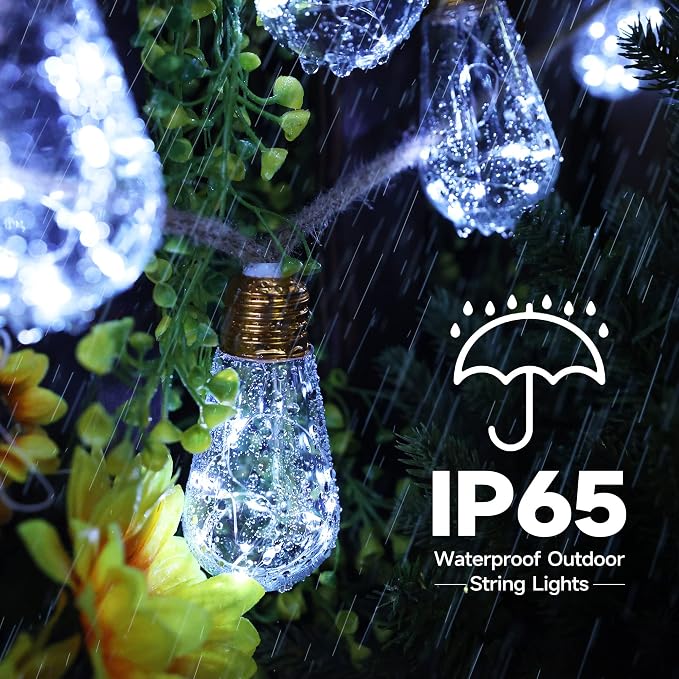 Solar Outdoor String Lights, 20Ft Vintage Rope Hemp Solar Patio Lights - Image 4