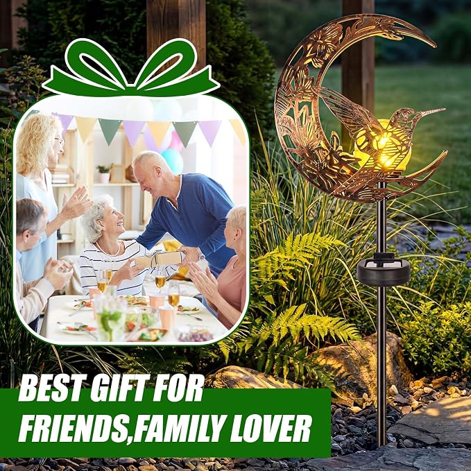VIHOSE Solar Hummingbird Outdoor Lights Waterproof Moon Garden Stake Lights - Image 6