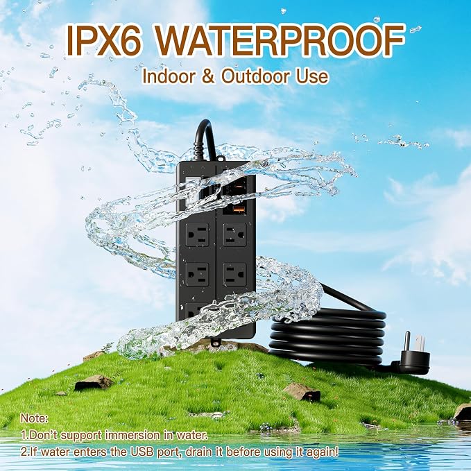 6FT Outdoor Waterproof Power Strip Surge Protector - Image 2