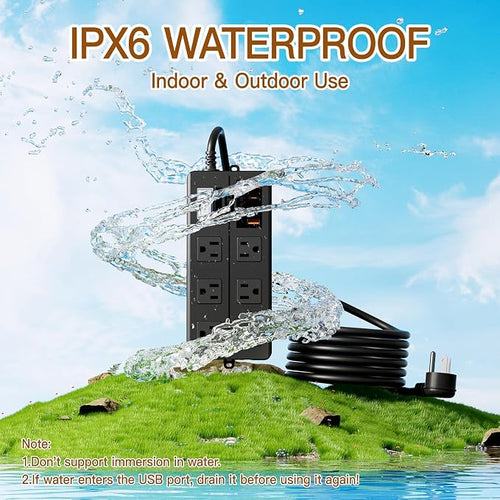 10FT Outdoor Waterproof Power Strip Surge Protector - Image 2