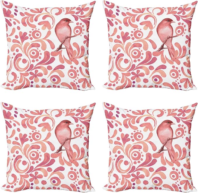 Ambesonne Watercolor Throw Pillow Cushion Case Pack of 4, Bird on Tree Branch by Ambesonne