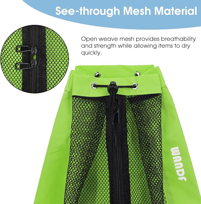 WANDF Swim Bag Mesh Drawstring Backpack Beach Backpack - Image 6
