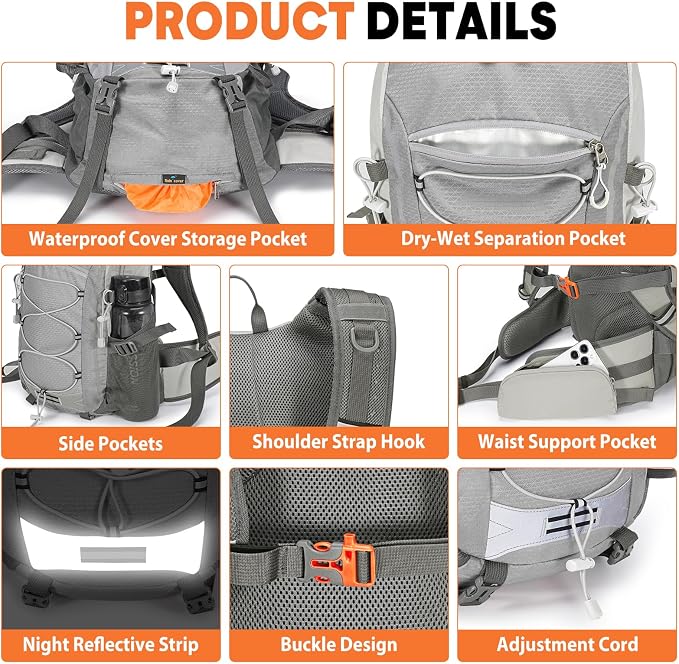 25L Hiking Backpack with Rain Cover Lightweight Hiking Daypack - Image 3