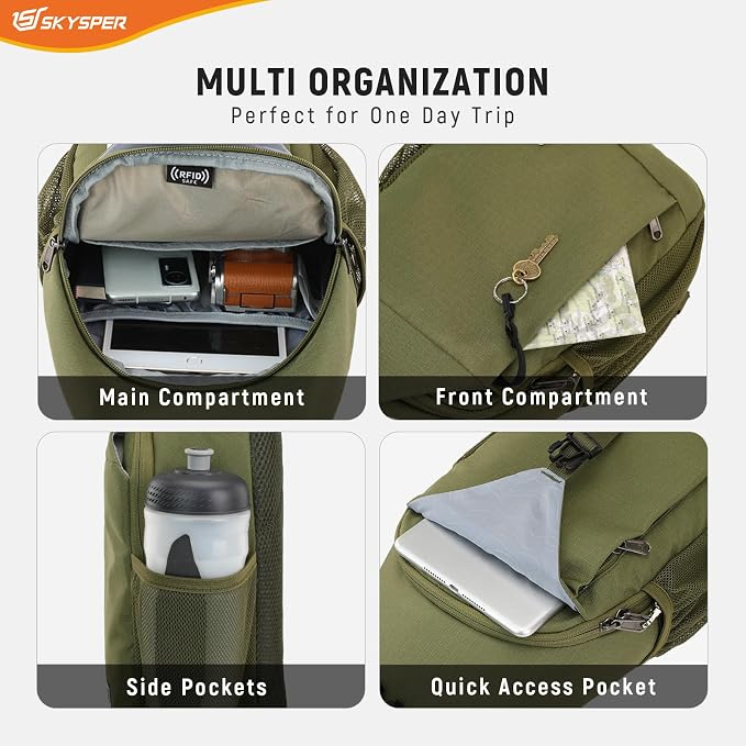 SKYSPER Sling Bag RFID Cross Body Bag Recycled Crossbody Backpack Travel Daypack - Image 5