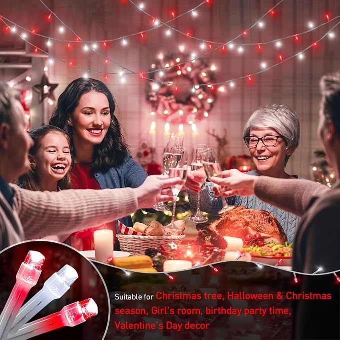 JMEXSUSS 200 LED Red and White Christmas Lights Outdoor, 66ft Halloween String - Image 2