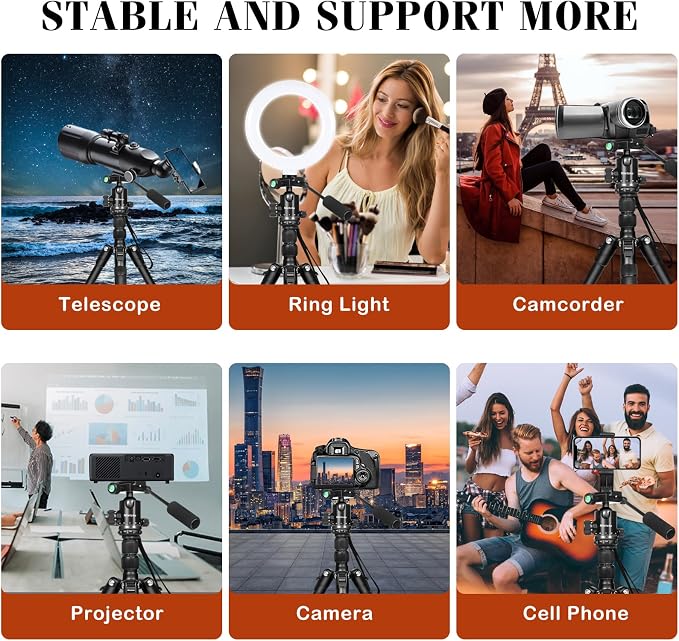 68" Ball Head Camera Tripod & Monopods, 360° Smooth Rotation V-Yoke Rifle - Image 7