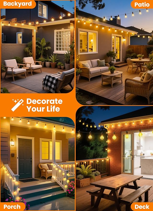 Outdoor String Patio Lights, 50FT 25 LED Patio Lights Waterproof, Connectable - Image 6