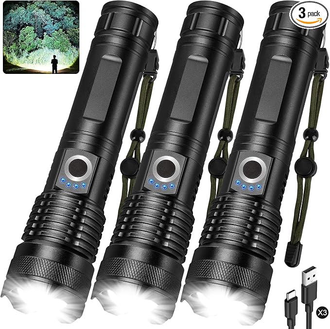 3 Pack Rechargeable LED Flashlights 990, 000 Lumens, Adjustable, 5 Modes by ALSTU