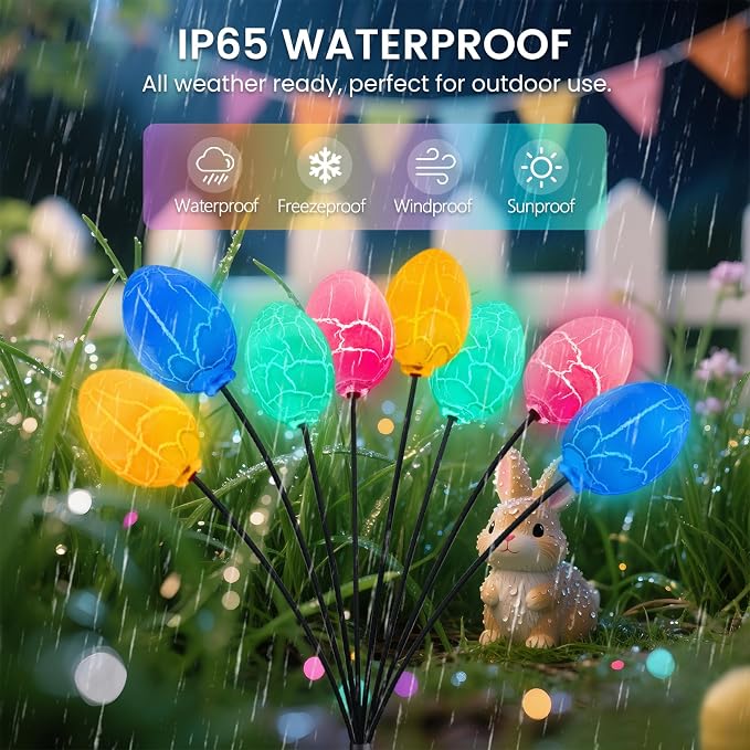 4 Pack 32 Led Solar Easter Egg Lights, Colorful Garden Swaying Firefly Lights - Image 8