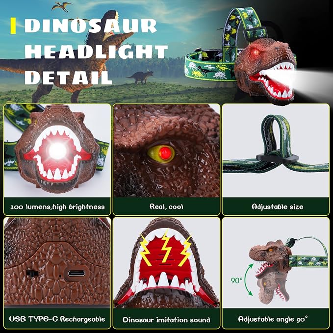 Dysaim Kids Headlamp, Dinosaur Headlamp - Image 7