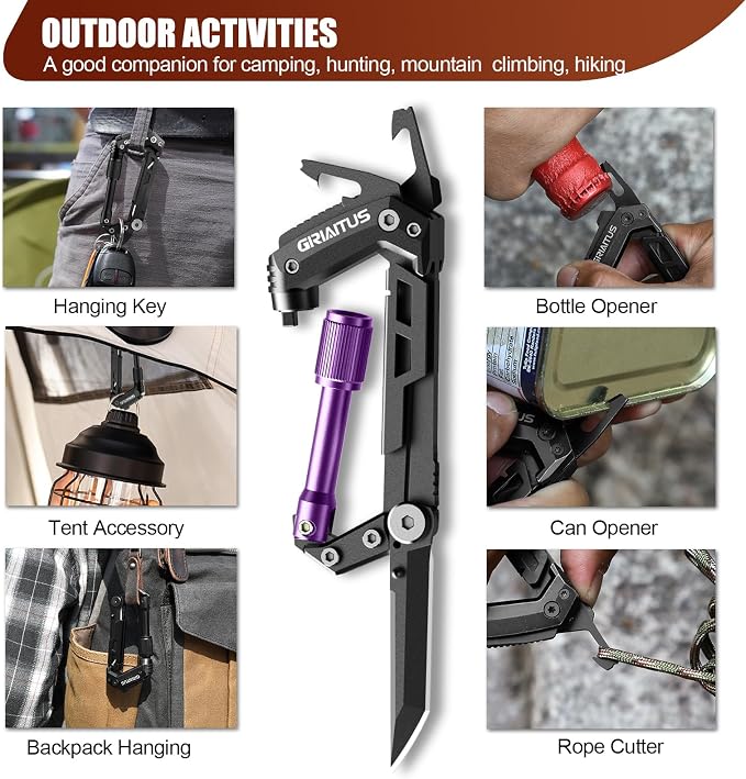 Carabiner Multitool with Pocket Knives, EDC Carabiners, Serrated Knife - Image 4