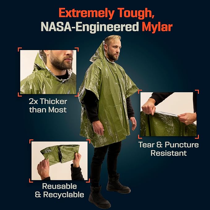 PREPARED4X Emergency Mylar Poncho – Survival Rain Poncho - Image 5