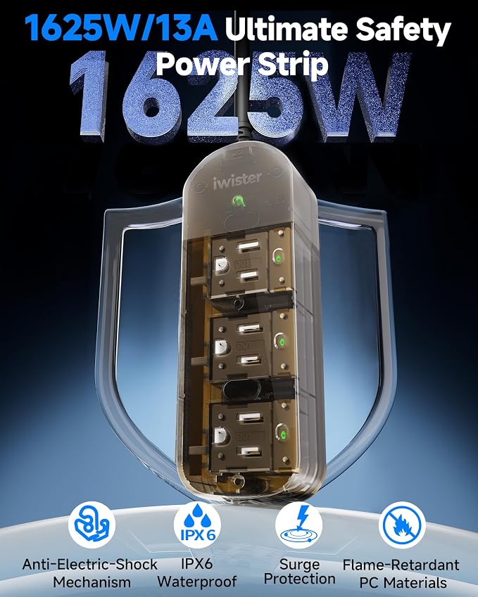 Outdoor Power Strip, 3 AC Outlets, 5 FT, 1625W/13A High-Power Single-Device Use - Image 2