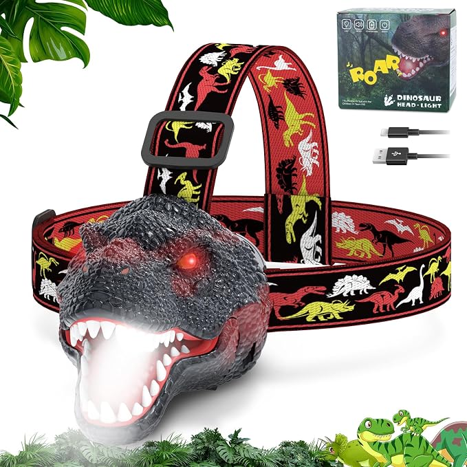 Nitigo Dinosaur Headlamp for Kids Flashlight Rechargeable Led Headlights Roar & by Nitigo
