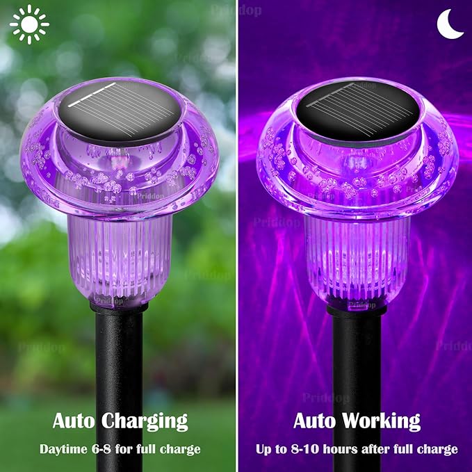 Priddop Solar Lights Outdoor Pathway Waterproof 8 Pack Purple LED Acrylic - Image 3