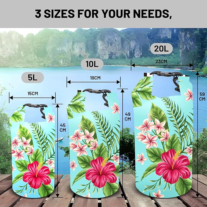 Waterproof Dry Bag, Roll Top Tropical Summer Watercolor Hibiscus Waterproof - Image 6