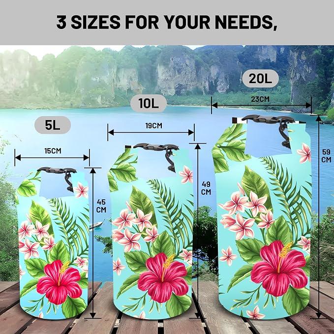 Waterproof Dry Bag, Roll Top Tropical Summer Watercolor Hibiscus Small - Image 6