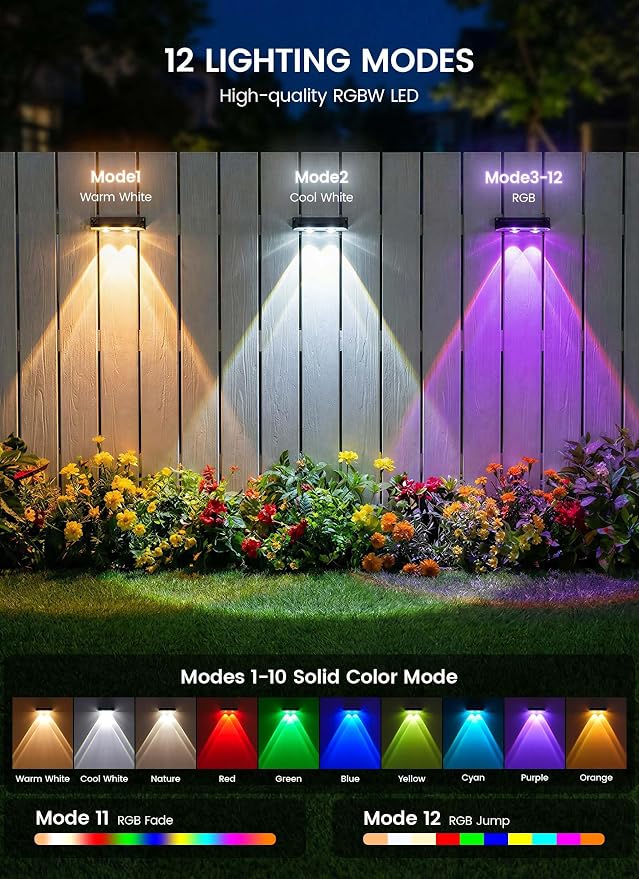 Brightown 12 Pack Solar Lights Outdoor Waterproof, Color Changing Solar Fence - Image 2