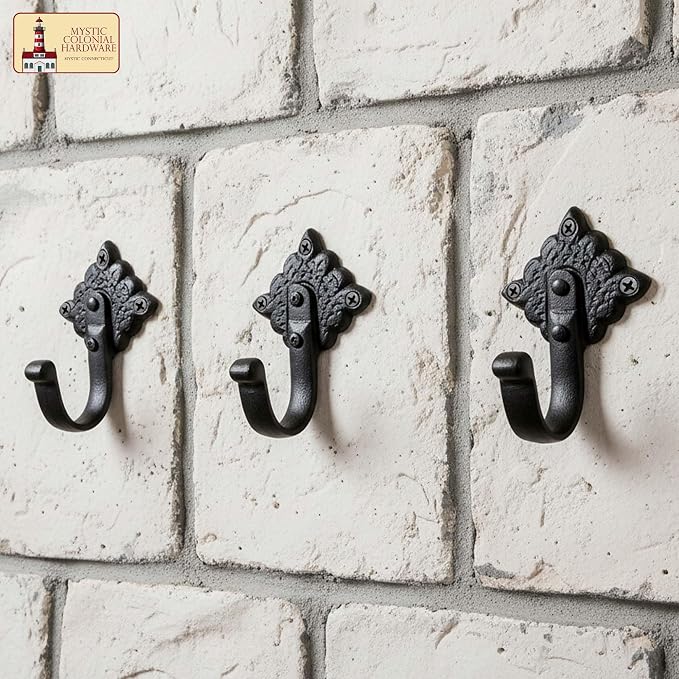Mystic Colonial Rustic Cast Iron Wall Hooks Heavy Duty Vintage Utility Hooks - Image 4
