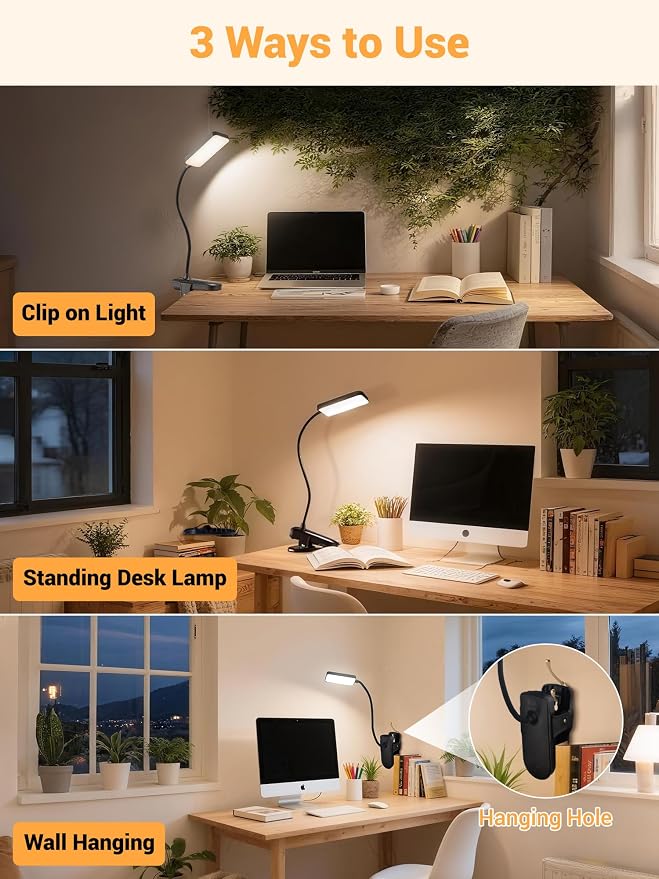Clip on Light, 9 Brightness+5 Color Rechargeable Desk Lamp, 4000mAh Battery - Image 7