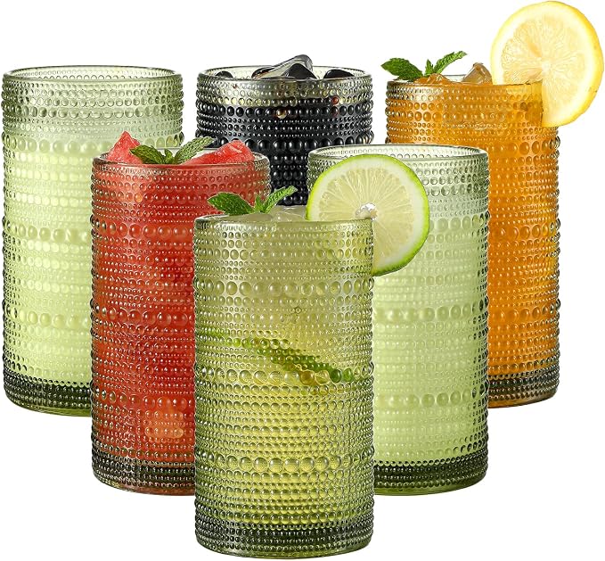 Vintage Hobnail Drinking Glasses Set of 12, 16 oz Large Capacity Embossed Green - Image 7