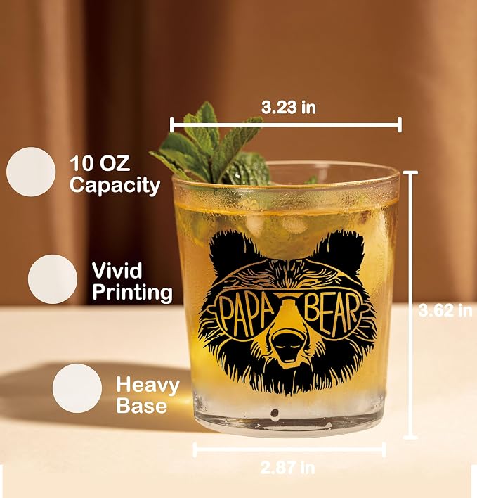 Nogrit Papa Bear Whiskey Glasses 10 oz, Papa Dad Gifts - Image 2