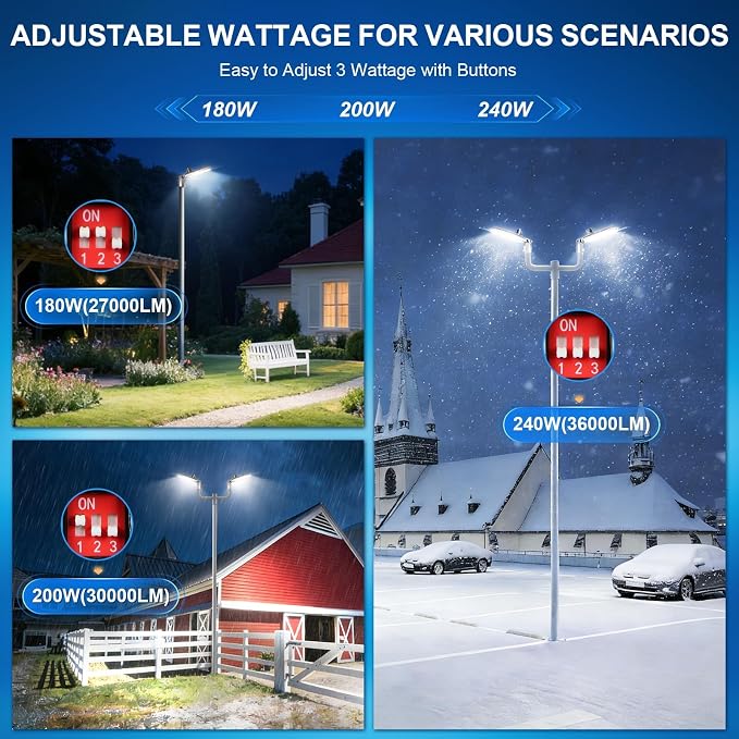 LED Parking Lot Light 240W/200W/180W, 36000LM Parking Lot Lights Outdoor 5 in 1 - Image 6