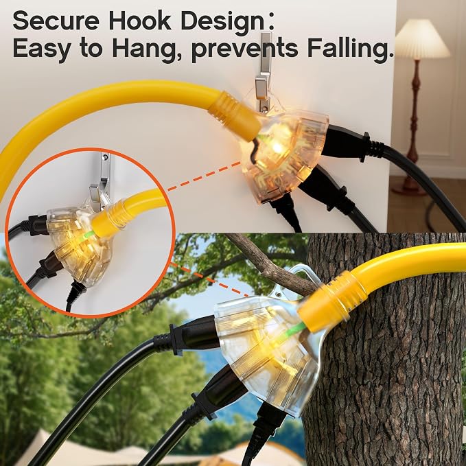 15ft 12 Gauge Heavy Duty 3 Outlet Extension Cord Splitter - Image 5