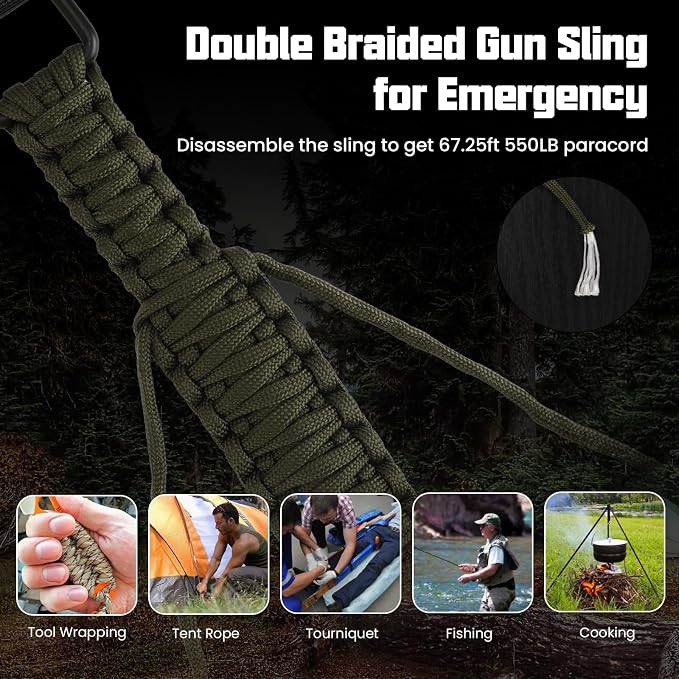 Double Braide 550LB Shotgun Sling 2 Point Paracord Rifle Sling, Non-Slip - Image 3
