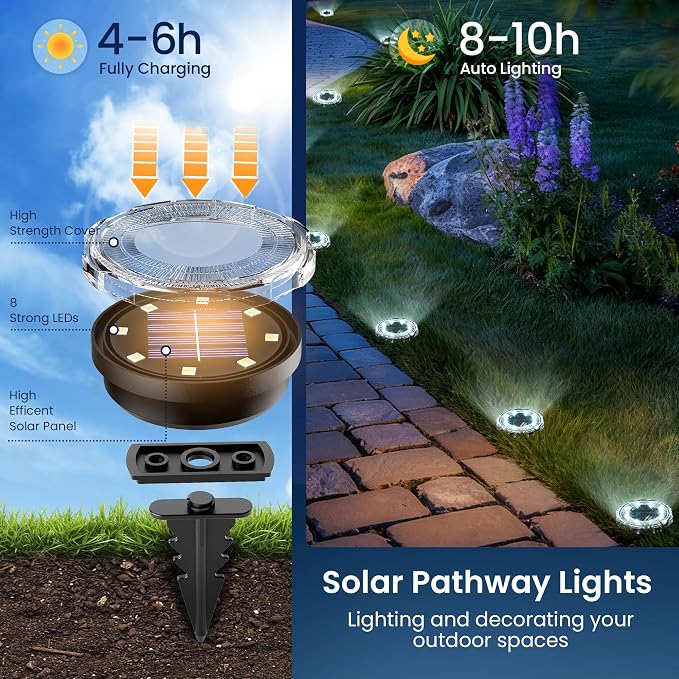 SOLPEX Solar Ground Lights 12 Pack, Solar Pathway Lights Outdoor Waterproof - Image 4