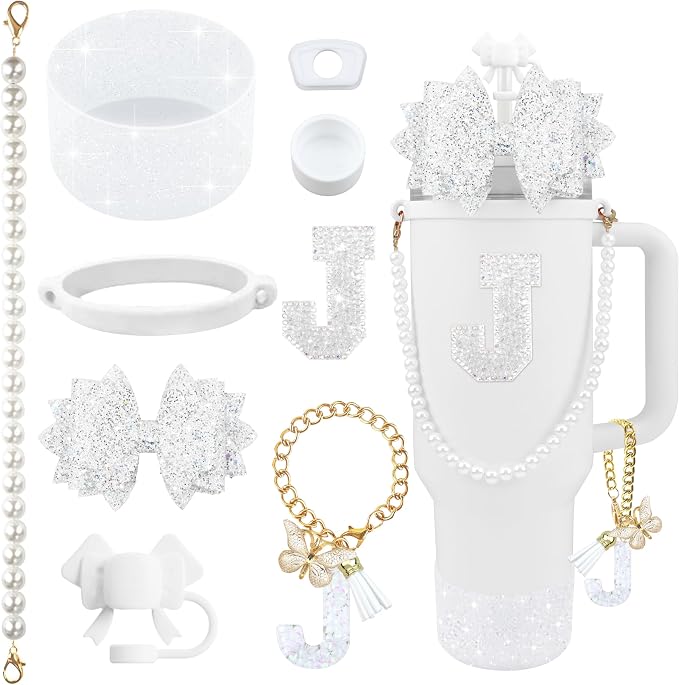 9PCS White for Stanley Cup Accessories Set Bling Initials Bow Charms for by Unknown