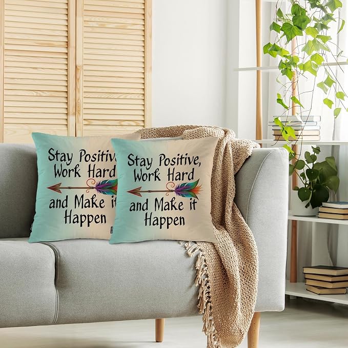Swono Pillow Covers 18X18 Inch Set of 2 Life Quote, Throw Pillow Cases Stay - Image 2