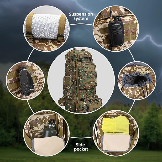 100L Camping Hiking Backpack, Molle military Tactical rucksack backpack - Image 4