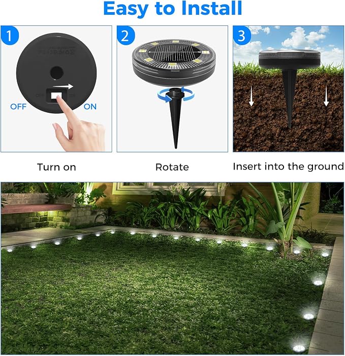 Peasur Mini Solar Ground Lights, 8 Pack Flat Solar Disc Lights Outdoor - Image 7