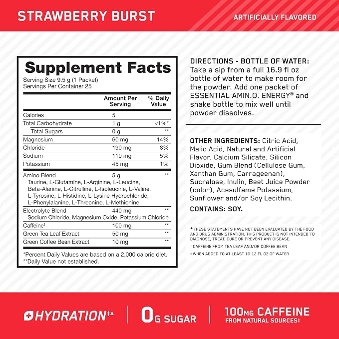 Optimum Nutrition Amino Energy Plus Hydration Packets, On-The-Go Energy Powder - Image 3