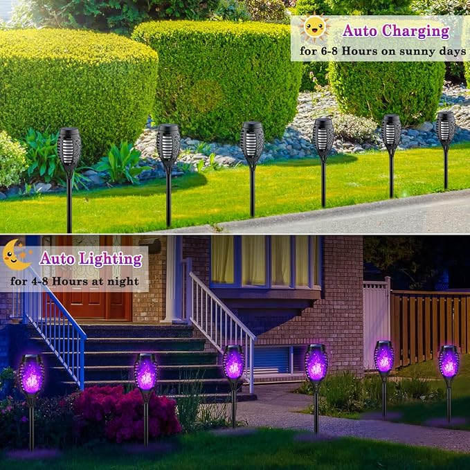 Purple Solar Halloween Lights for Halloween Decorations Outdoor, Solar Torch - Image 2