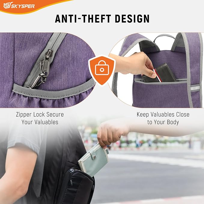 SKYSPER Anti Theft Hiking Backpack, 18L RFID Packable Travel Daypack, - Image 3