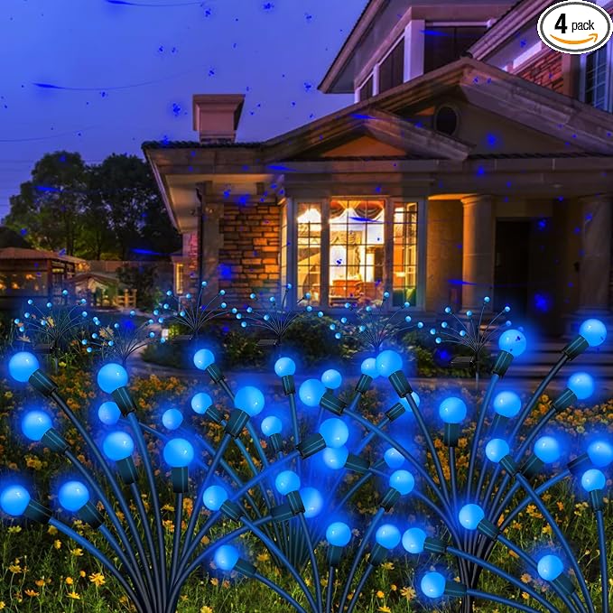 Kohlrabi Solar Garden Lights Outdoor, 4 Pack 32 LED Solar Blue Firefly Lights by KohlrabiDecor