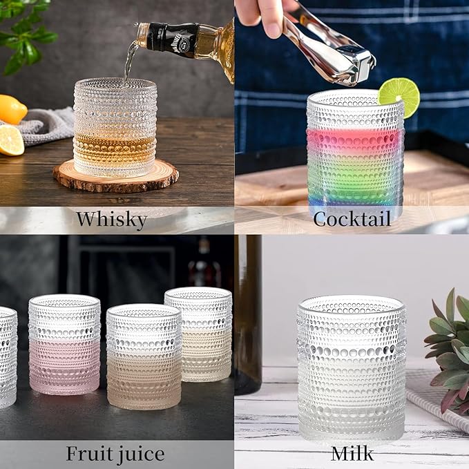 Set of 4 Hobnail Drinking Glasses, 15.2 Oz Romantic Water Glasses, Cocktail - Image 2