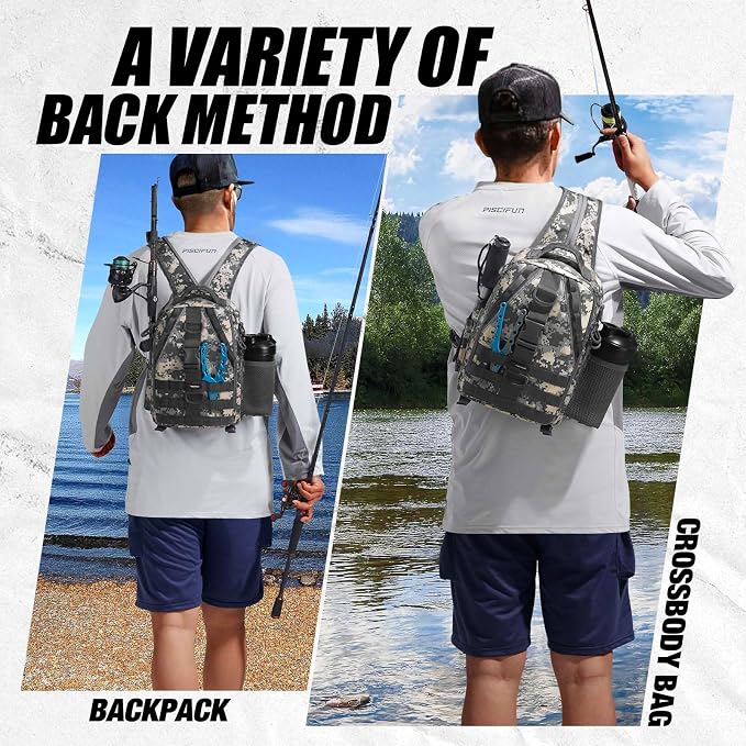Piscifun Fishing Backpack with Rod Holder, Lightweight Sling Bag Storge Gear - Image 2