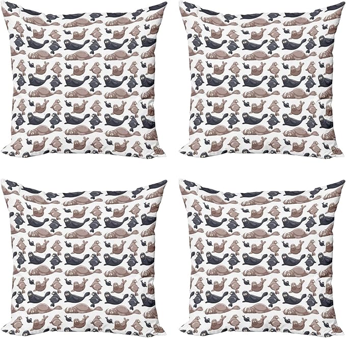 Ambesonne Sea Animals Decorative Throw Pillow Case Pack of 4, Seals by Ambesonne