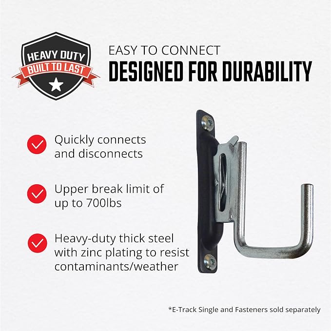 Snap-Loc E-Track Multi-Purpose J-Hook 2 Inch Hanger 2-Pack, Logistic Tie-Down - Image 3