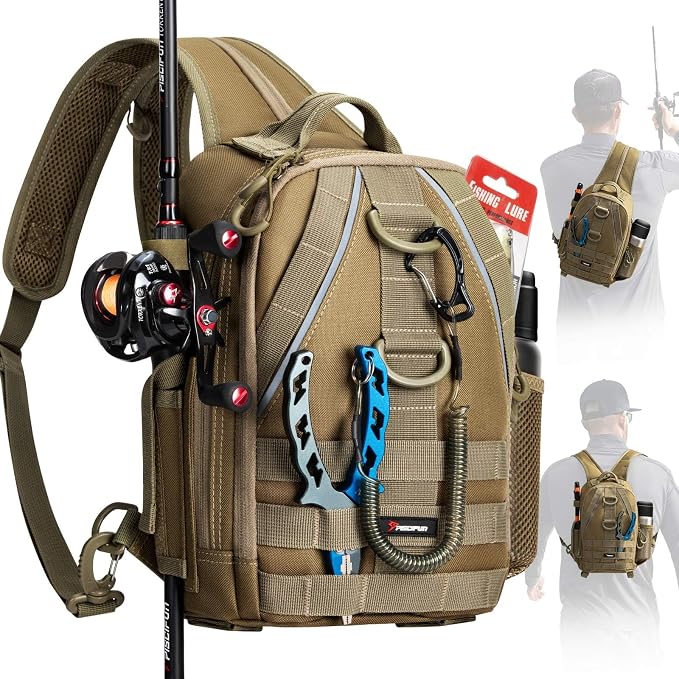 Piscifun Fishing Backpack with Rod Holder, Lightweight Sling Bag Storge Gear by Piscifun