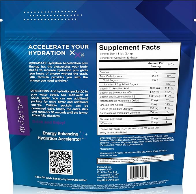 HydroMATE Electrolytes Powder Drink Mix Packets Hydration Accelerator Low Sugar - Image 4