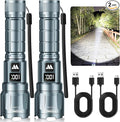 WdtPro LED Rechargeable Flashlight 2 Pack, Super Bright Zoomable 6000 Lumens by WdtPro
