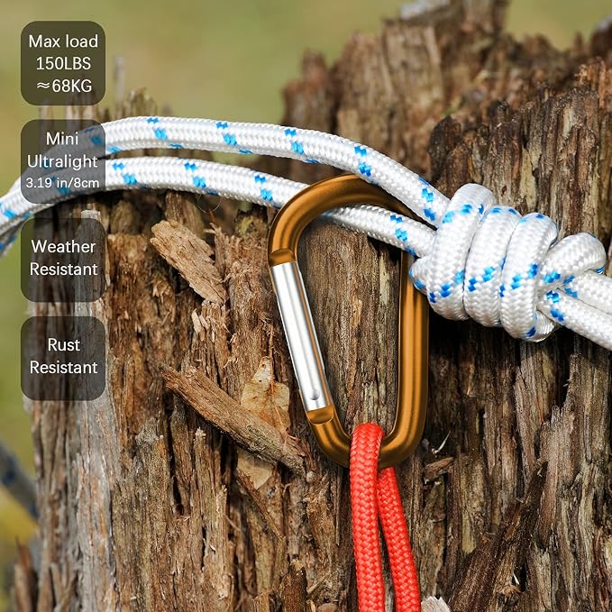 sprookber 3" Aluminum Carabiner D Ring, Caribeener Clips, Spring Snap Hook - Image 5
